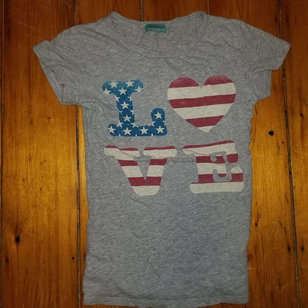 Small American flag love t shirt
